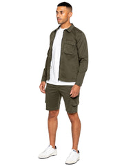 Enzo | Mens Cargo Overshirt Tracksuit With Shorts Set
