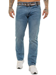 Mens Designer Blue Regular Tapered Fit Denim Jeans | Enzo Designer Menswear