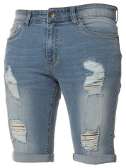 Mens Denim Skinny Fit Distressed Shorts | Enzo Designer Menswear