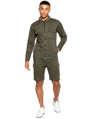 Enzo | Mens Cargo Overshirt Tracksuit With Shorts Set