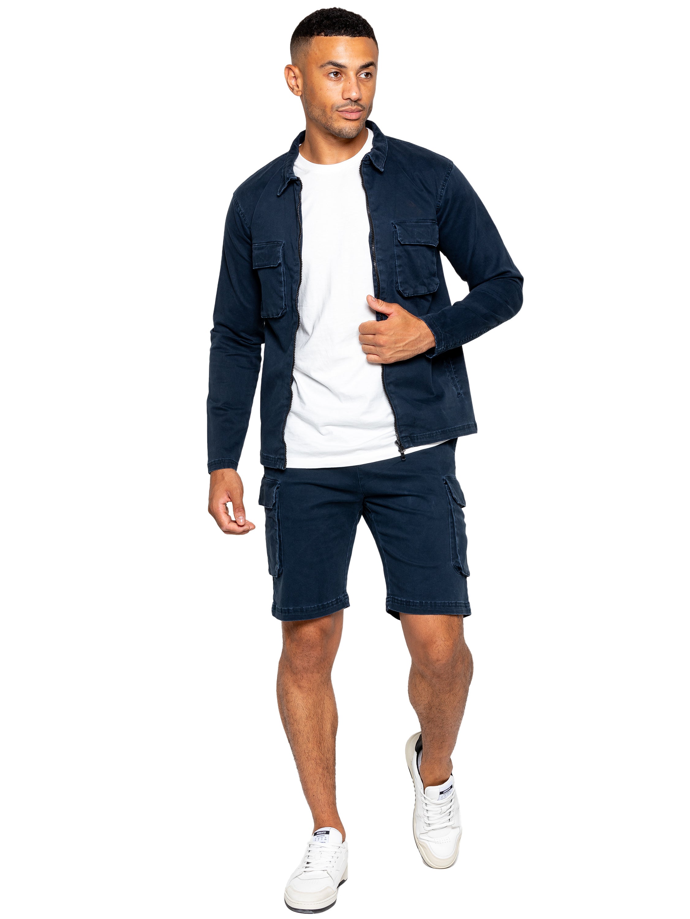 Enzo | Mens Cargo Overshirt Tracksuit With Shorts Set