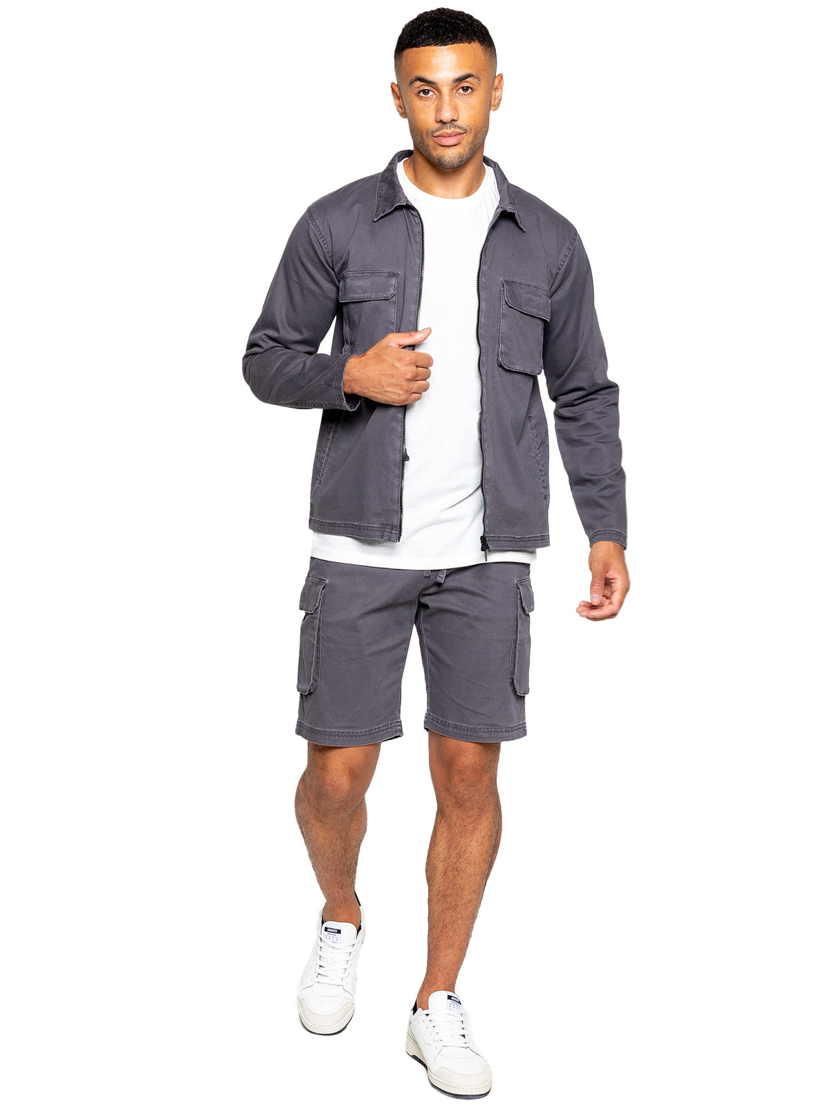 Enzo | Mens Cargo Overshirt Tracksuit With Shorts Set