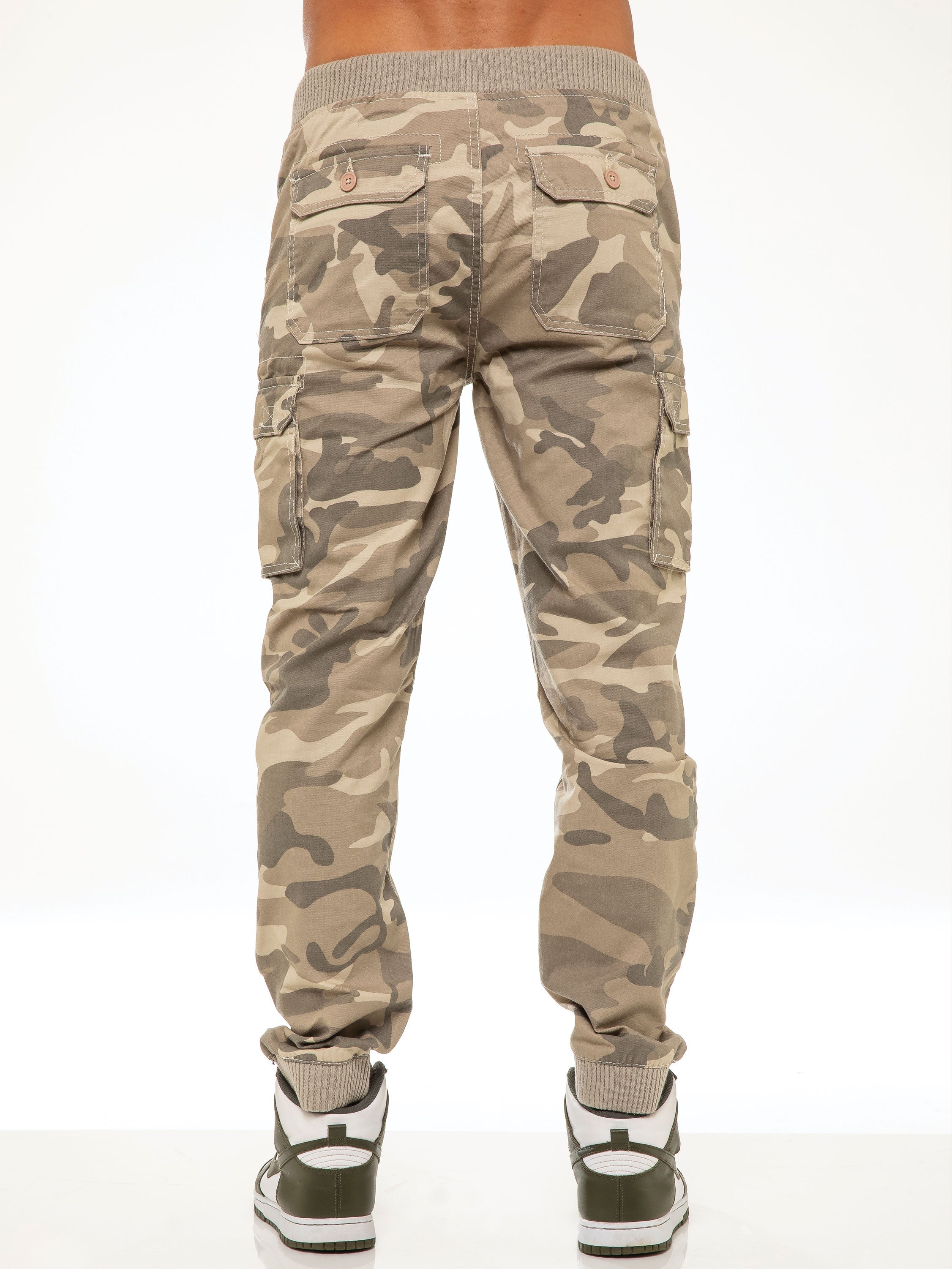 ENZO Mens Military Combat Cuffed Camouflage Jeans