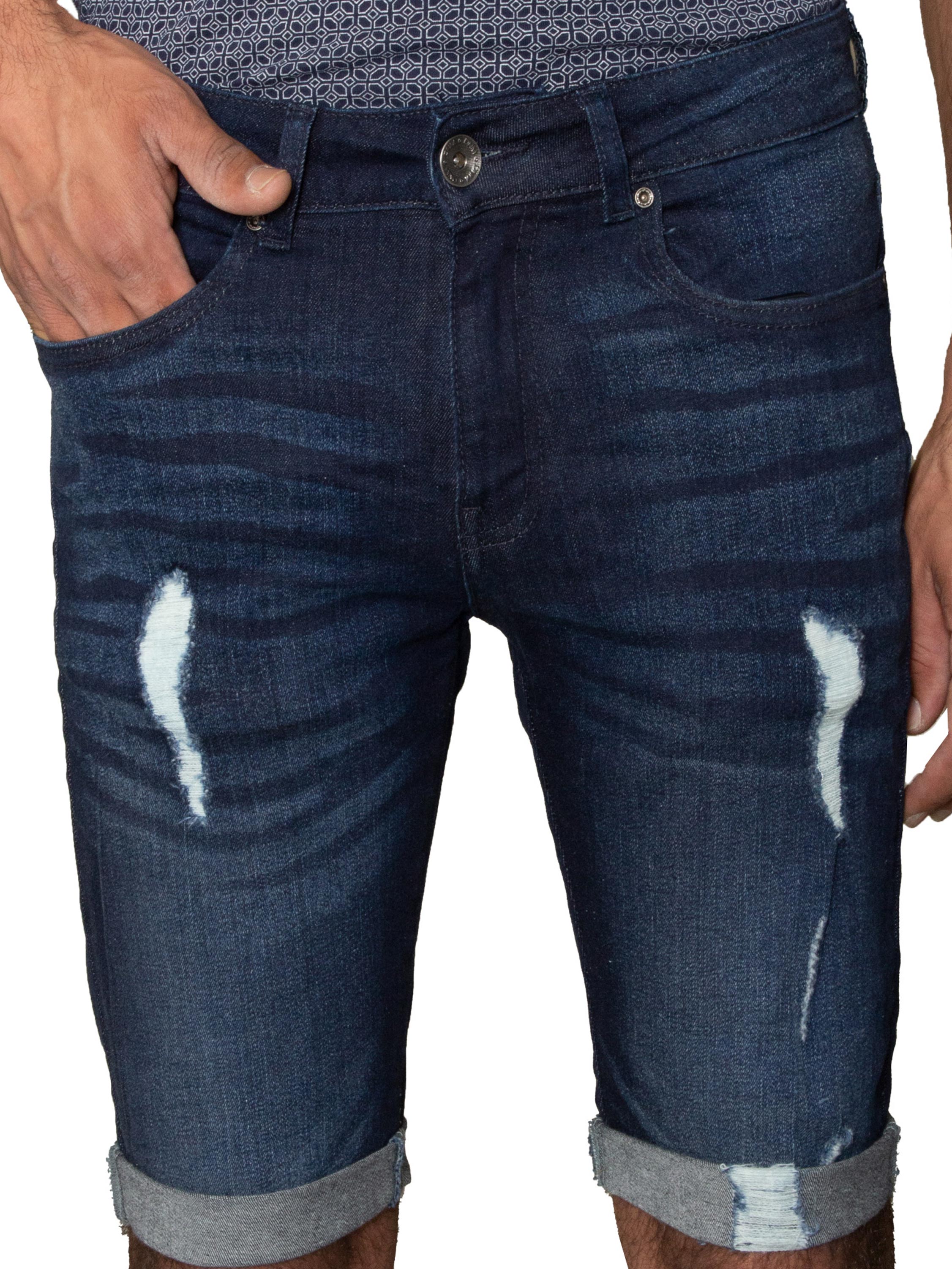 Mens Denim Skinny Fit Distressed Shorts | Enzo Designer Menswear