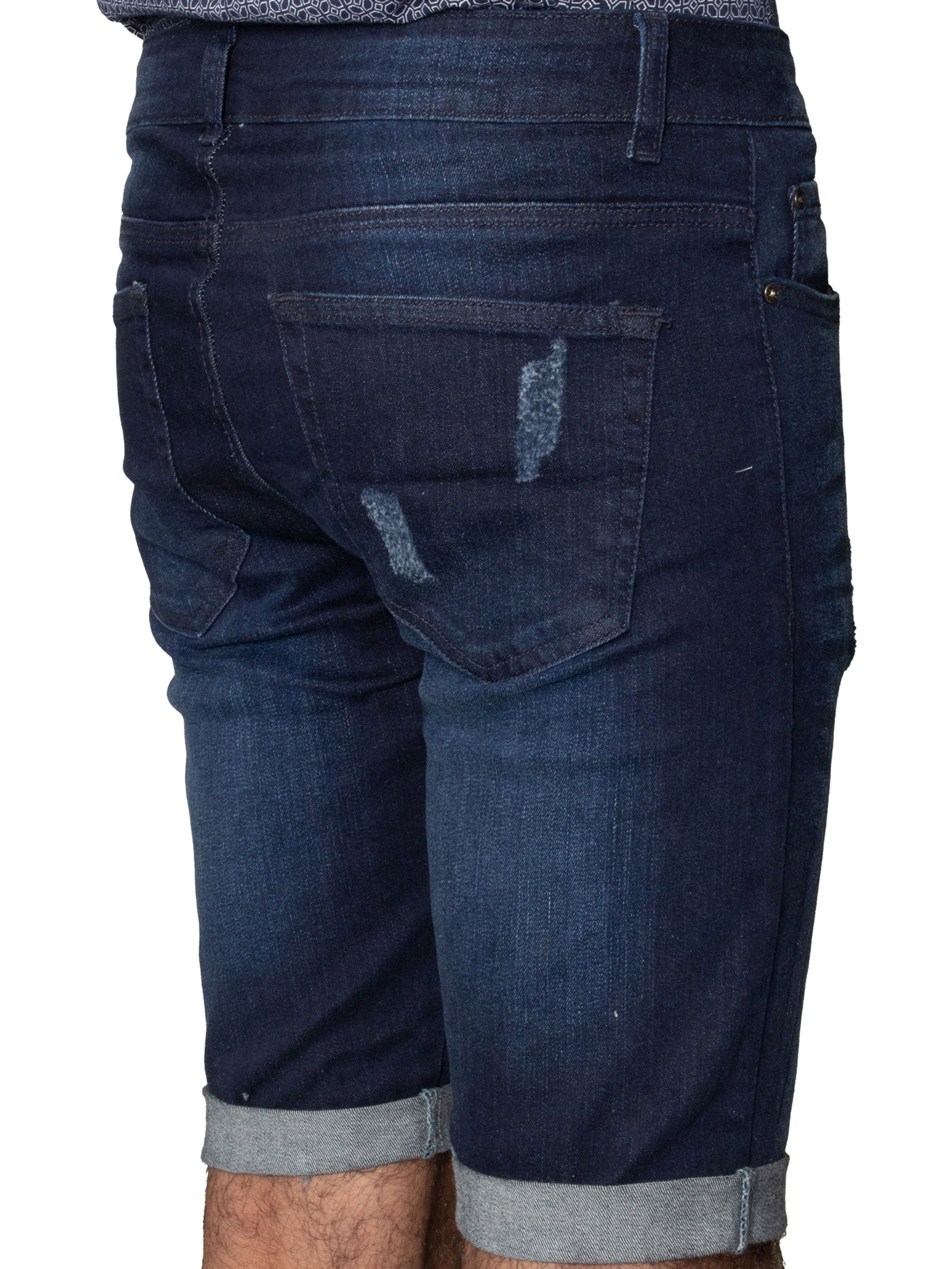 Mens Denim Skinny Fit Distressed Shorts | Enzo Designer Menswear