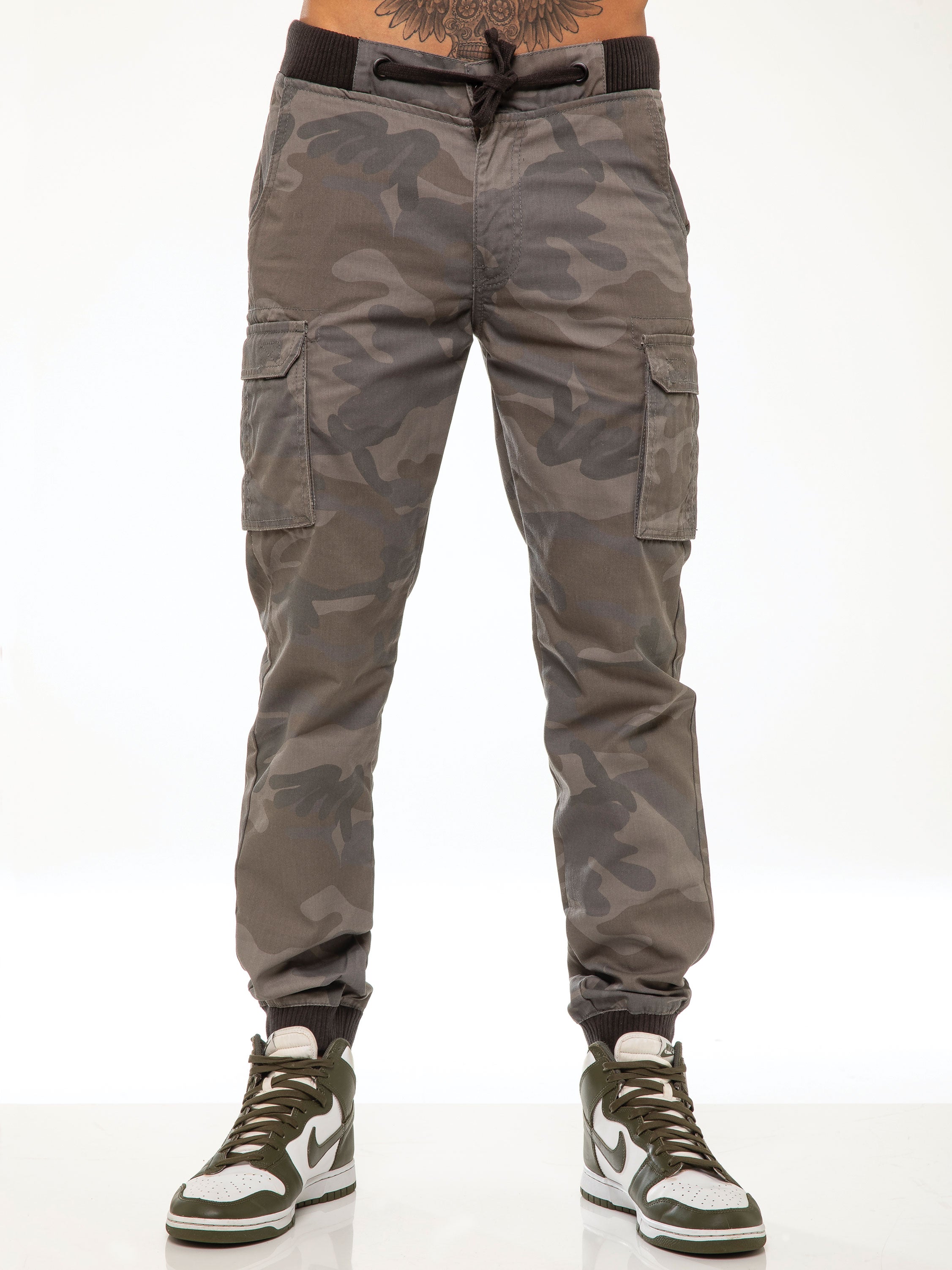 ENZO Mens Military Combat Cuffed Camouflage Jeans