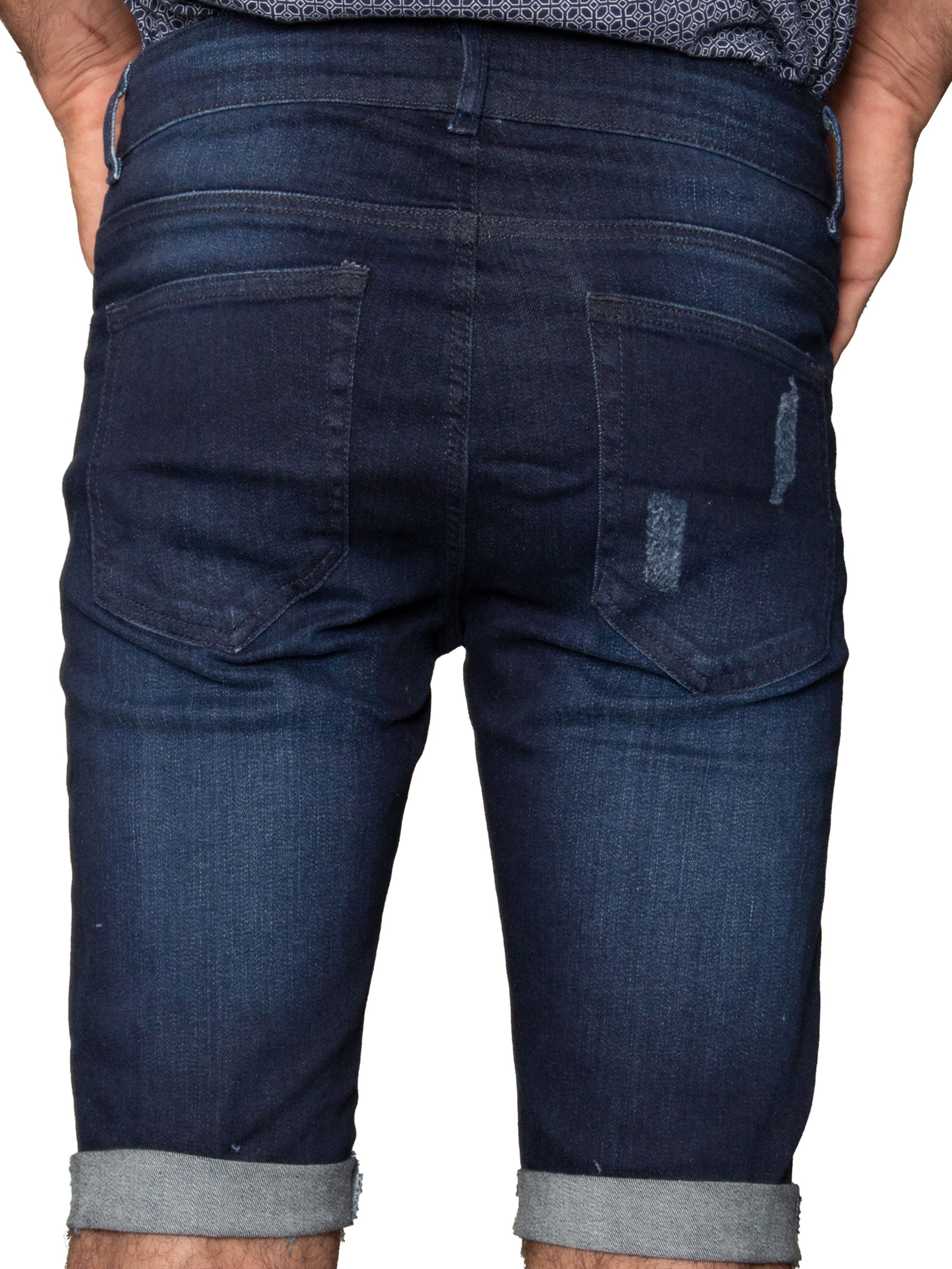 Mens Denim Skinny Fit Distressed Shorts | Enzo Designer Menswear