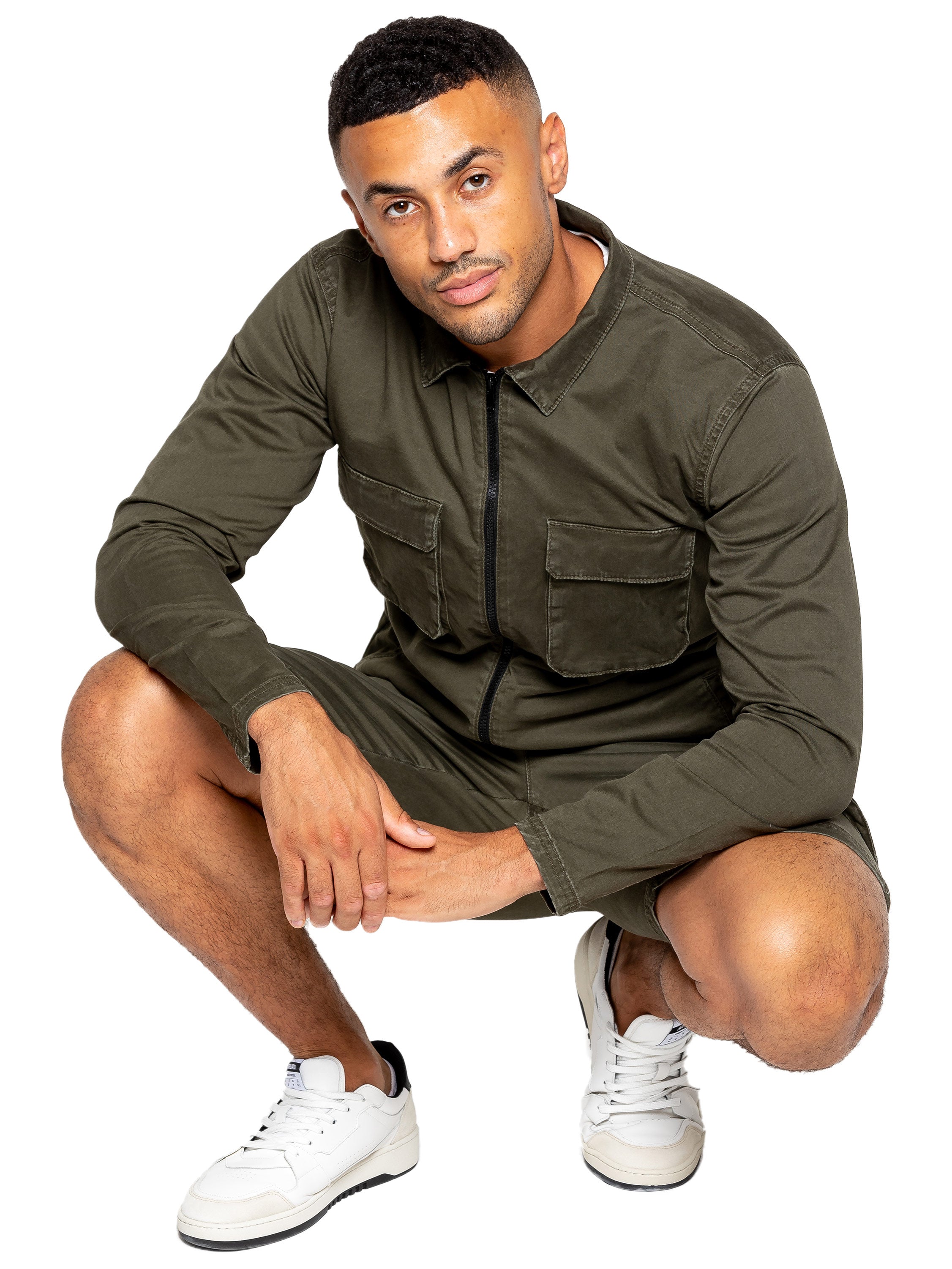 Enzo | Mens Cargo Overshirt Tracksuit With Shorts Set