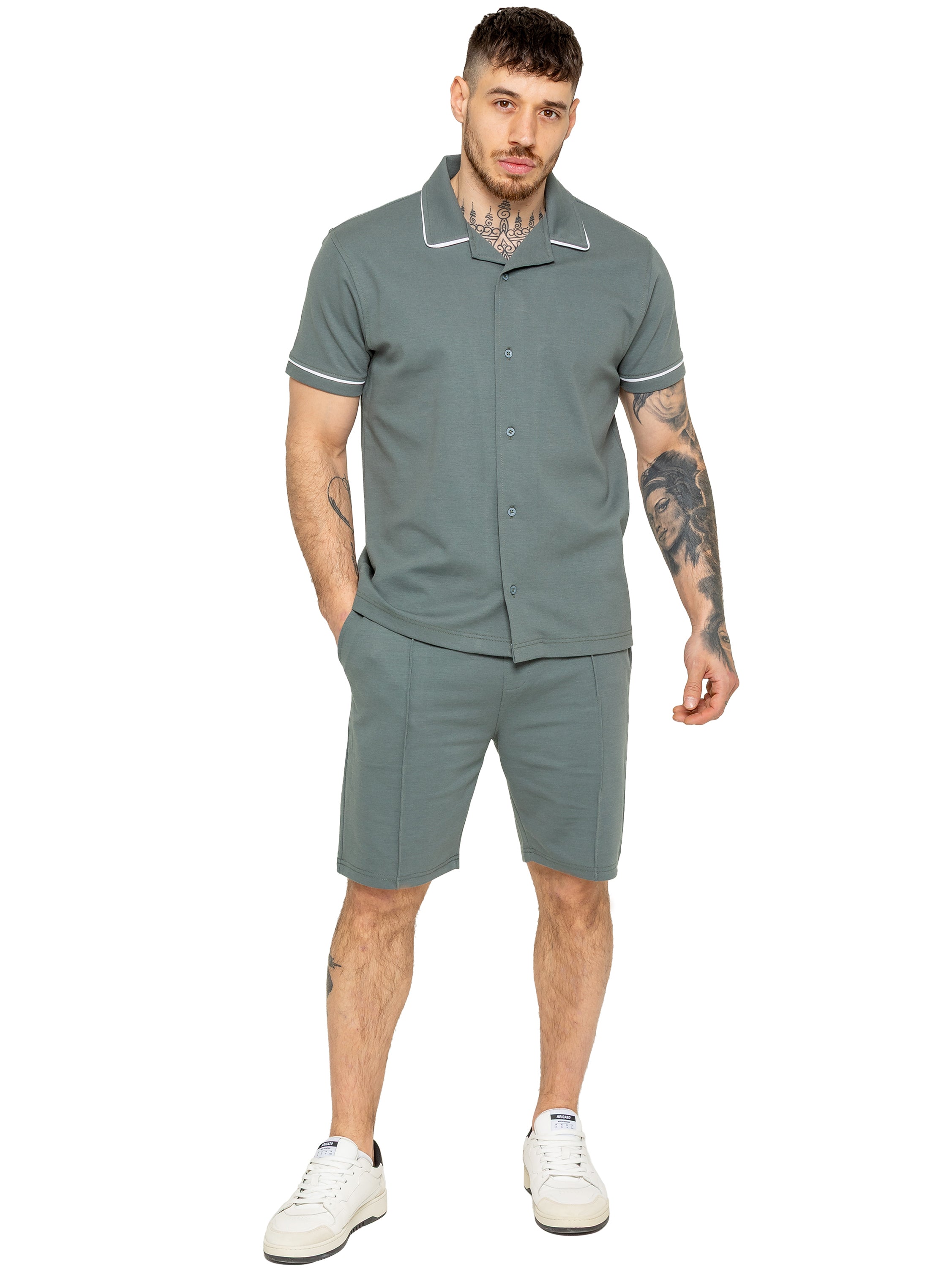 Enzo | Mens Short Sleeve Piping Shirt