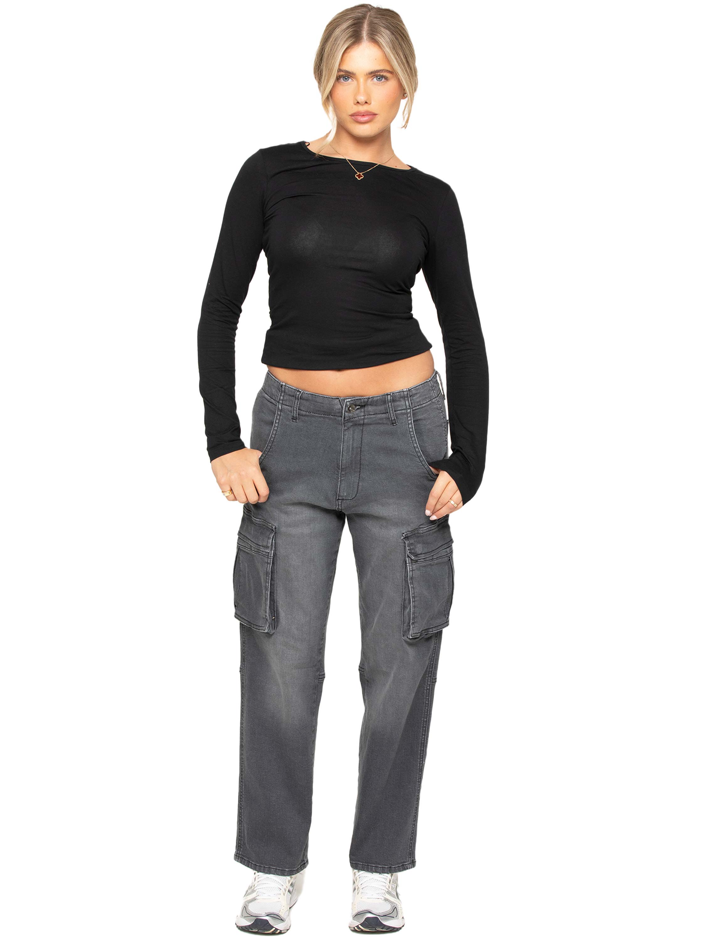 Enzo | Womens Cargo Straight Leg Jeans