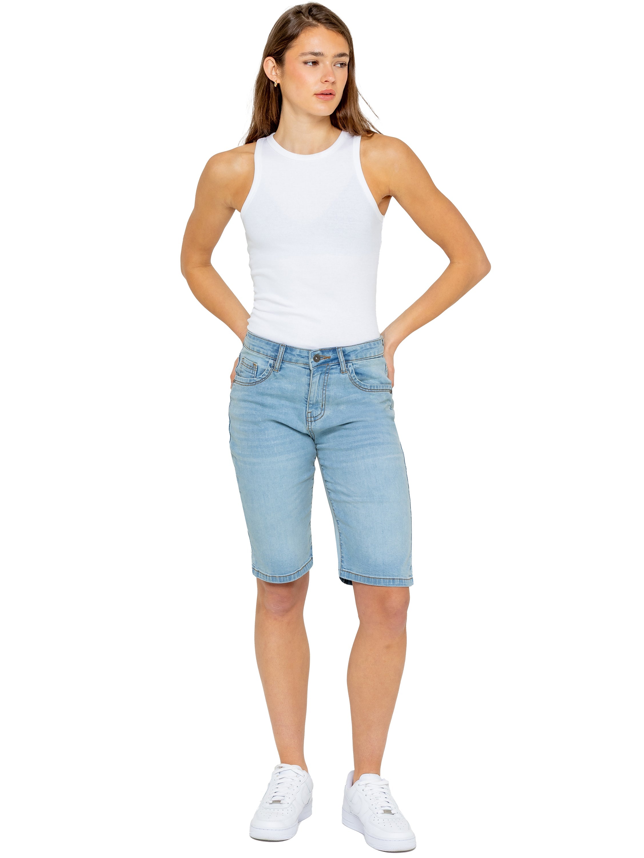 Enzo | Womens Long Denim Shorts