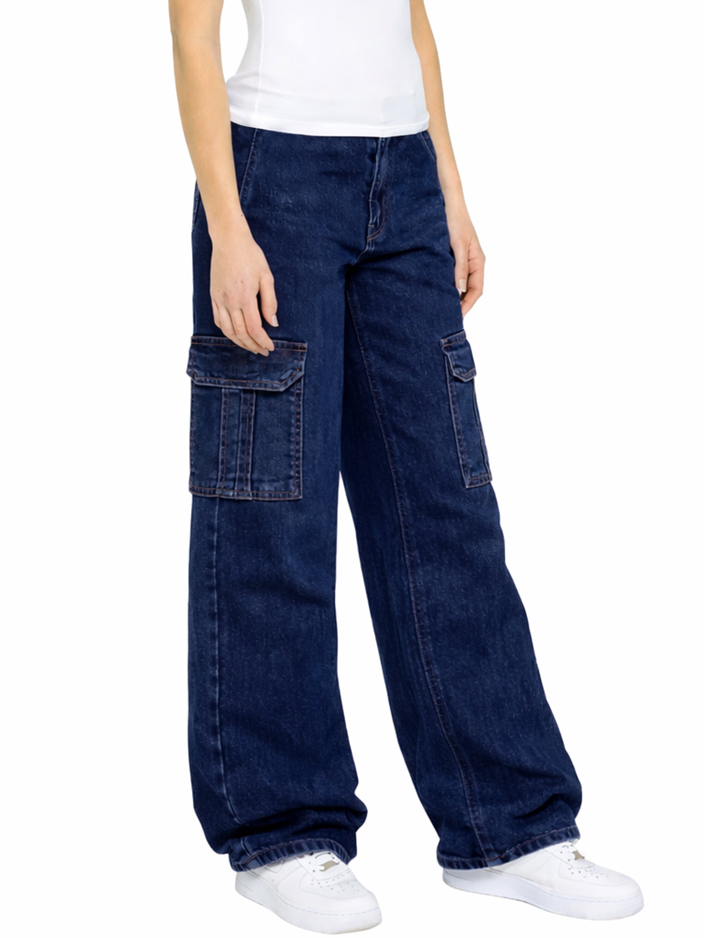 Enzo | Womens Baggy Cargo Jeans