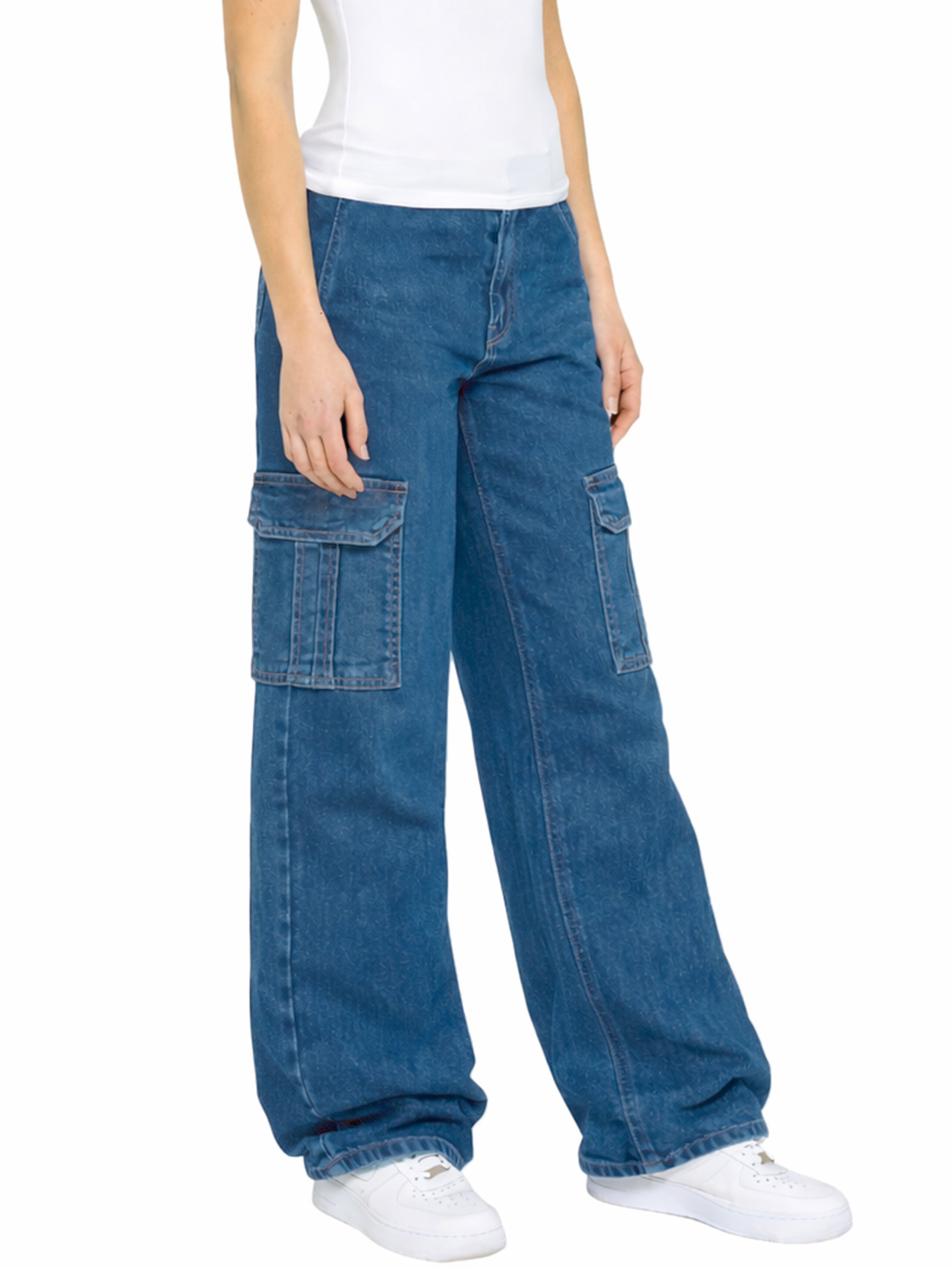 Enzo | Womens Baggy Cargo Jeans