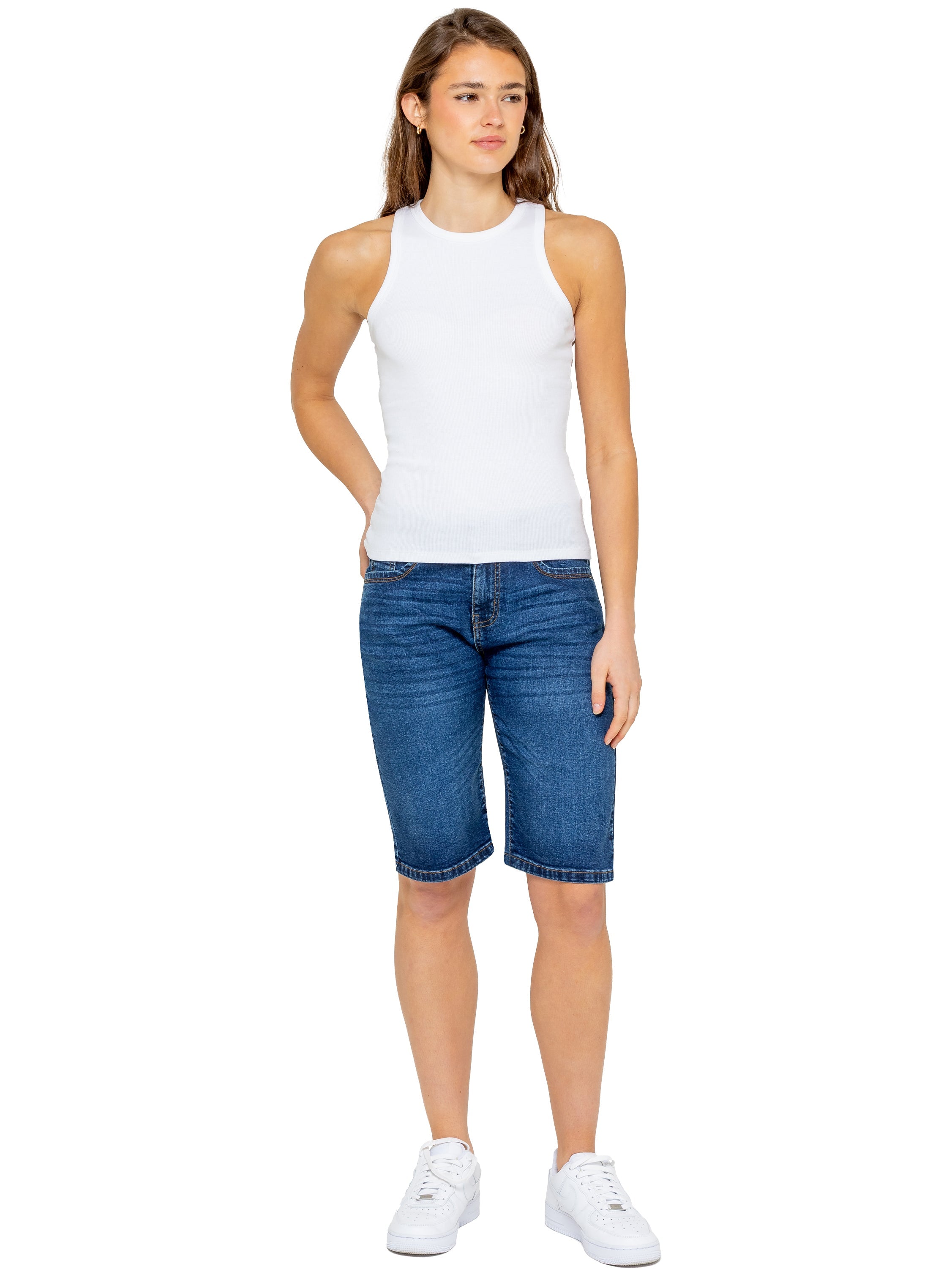 Enzo | Womens Long Denim Shorts