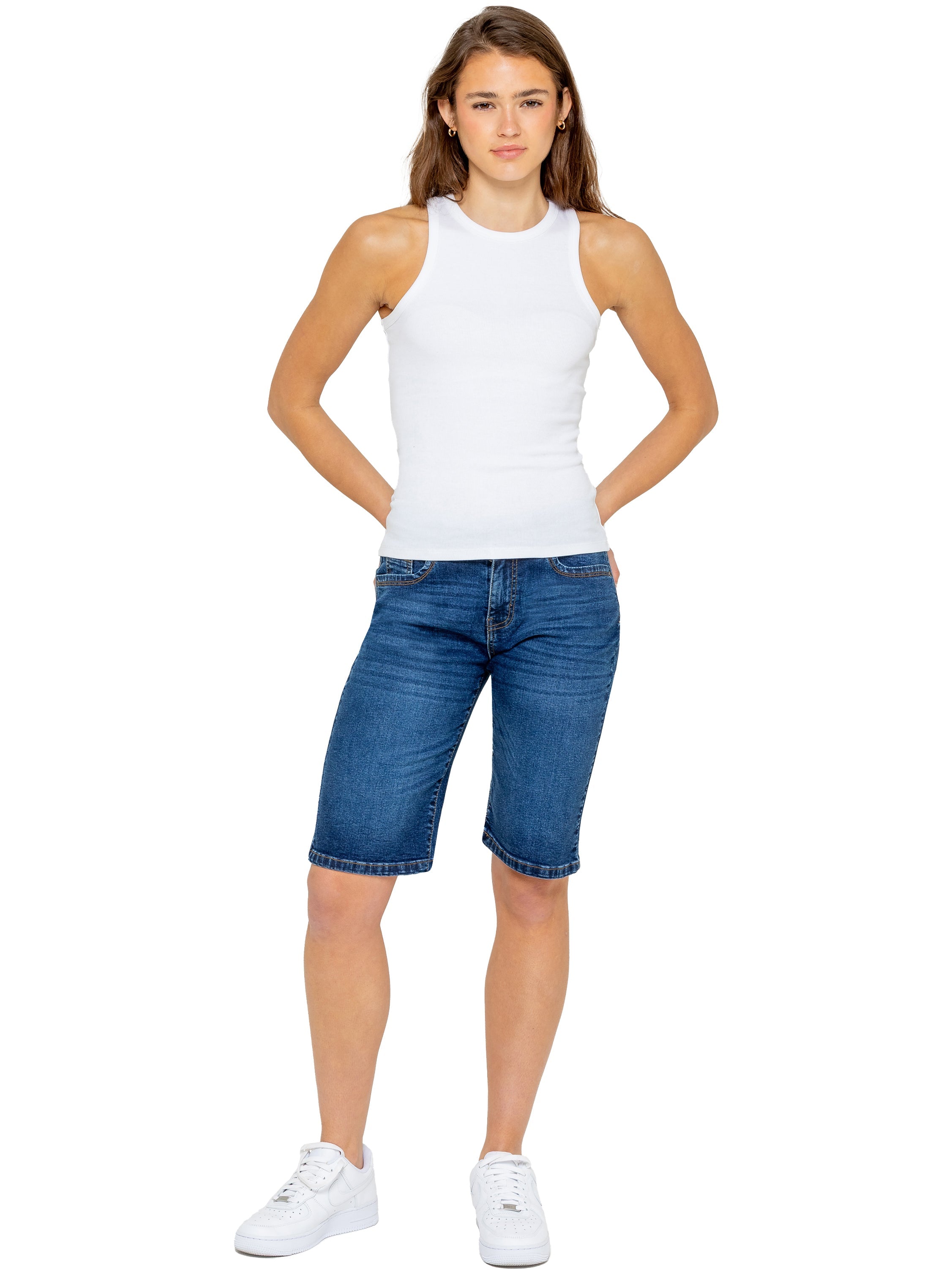 Enzo | Womens Long Denim Shorts