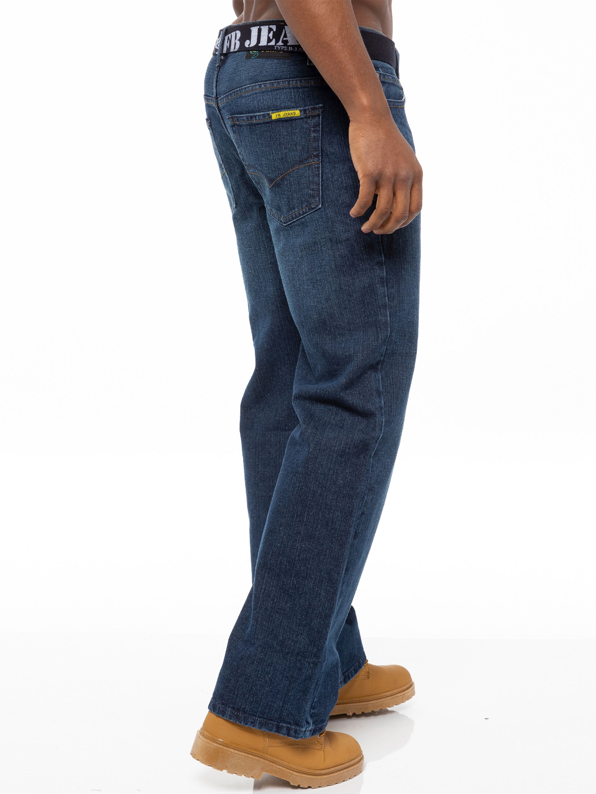 Men's FBM Boot Cut Denim Jeans with Branded Canvas Belt