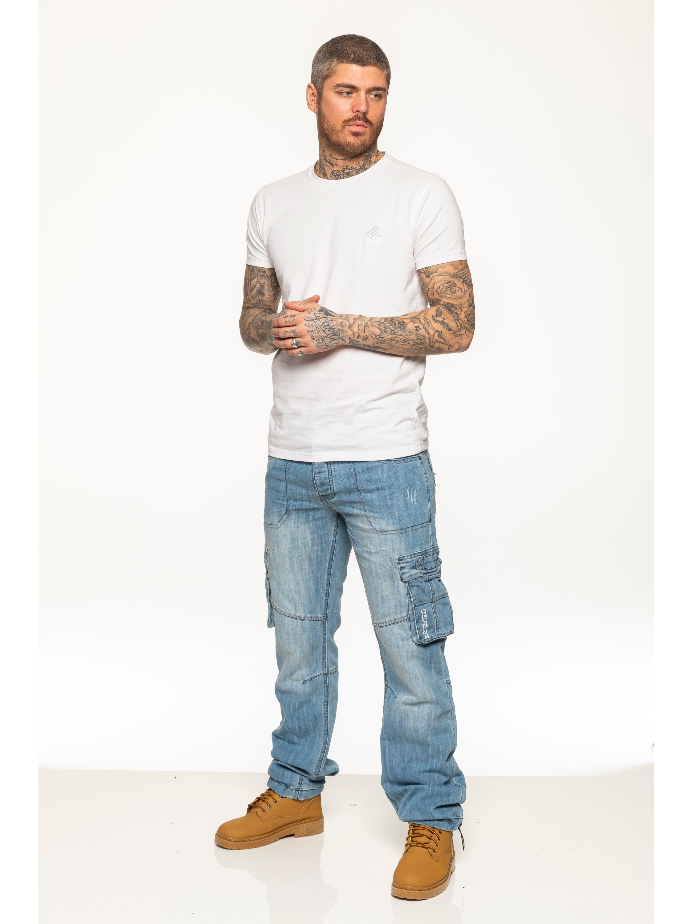 Mens Dark Blue Combat Denim Jeans | Enzo Designer Menswear