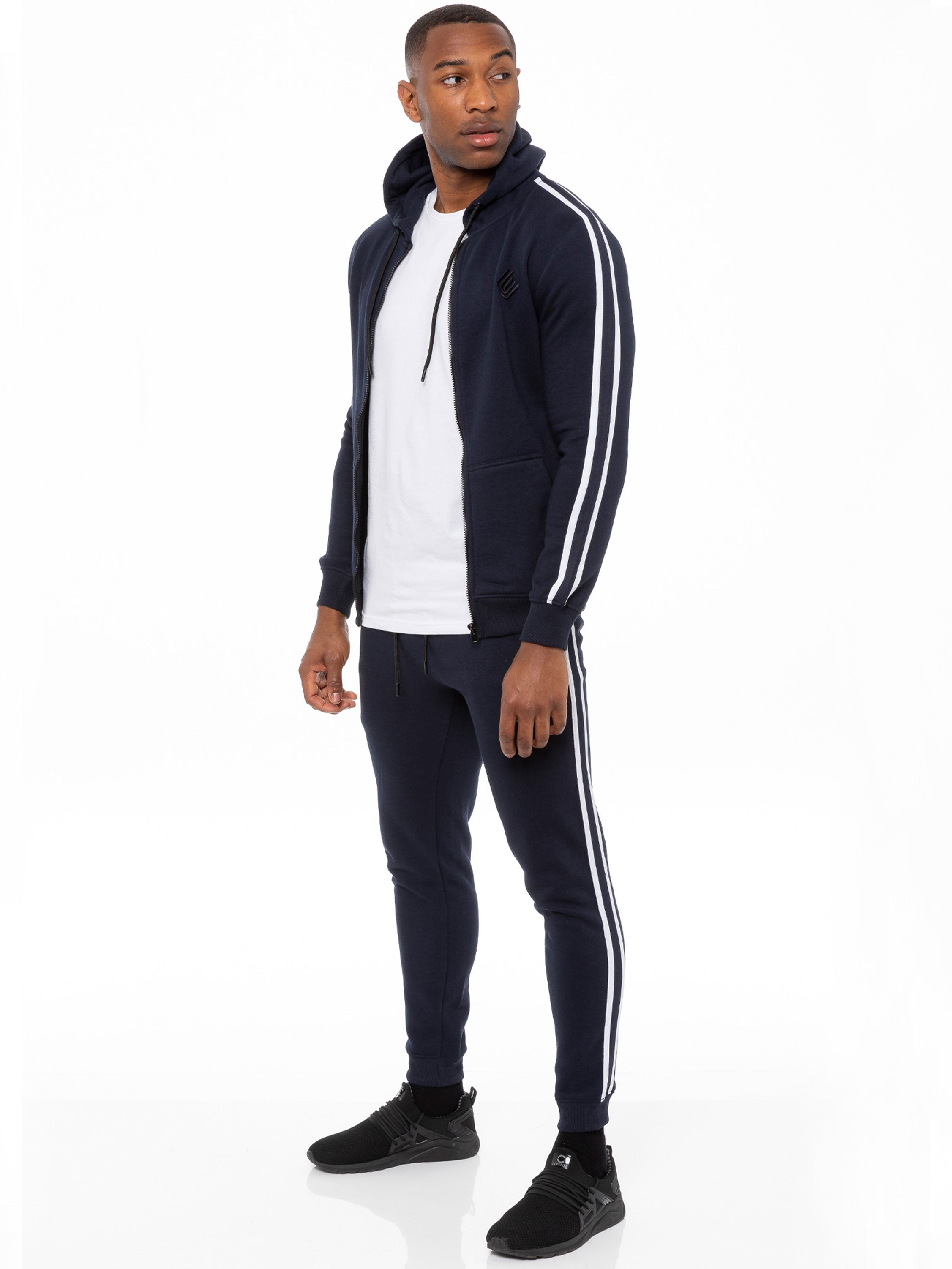 Enzo | Mens Full Zip Up Hoodie Tape Tracksuit Set