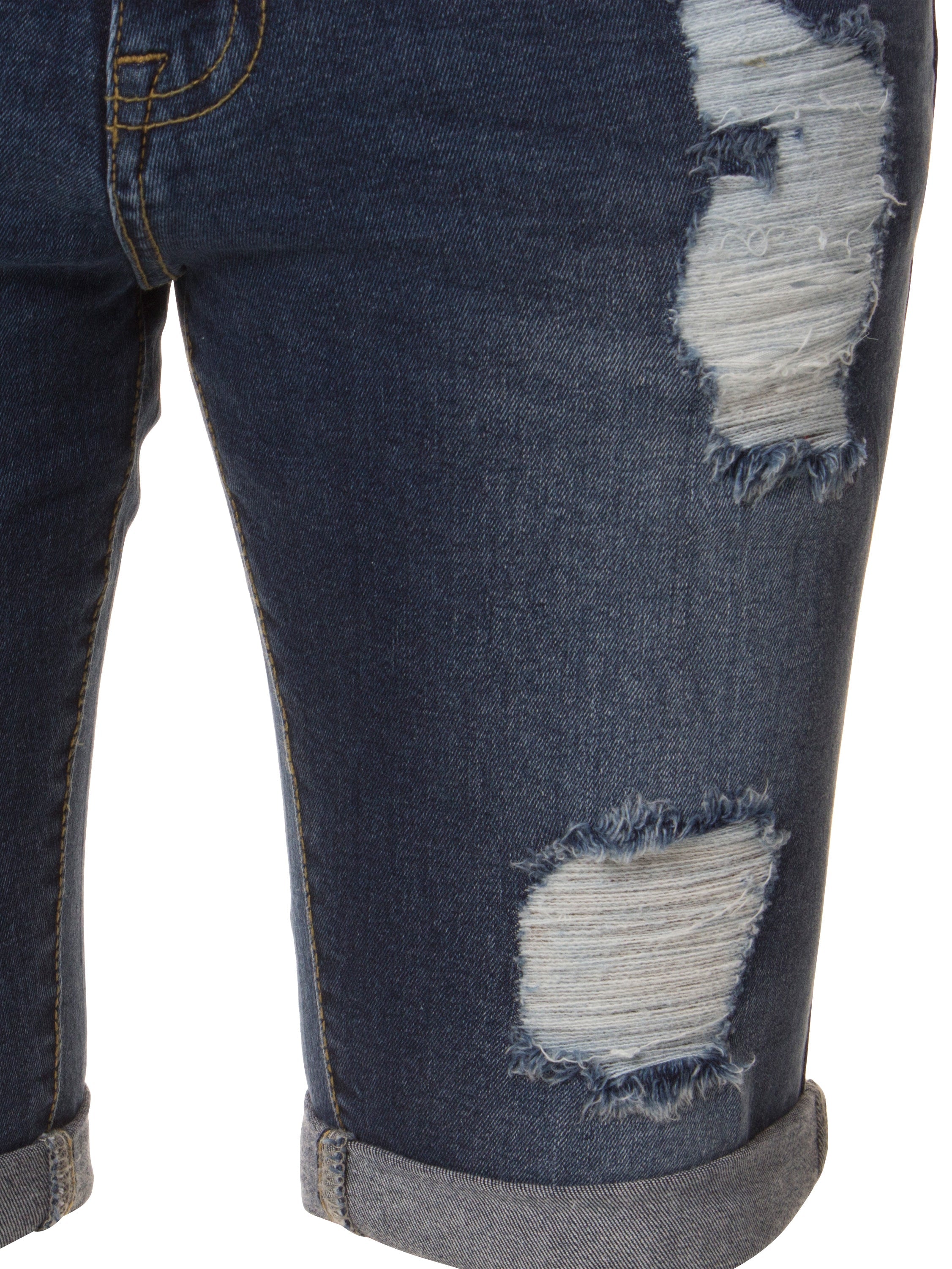 Mens Denim Skinny Fit Distressed Shorts | Enzo Designer Menswear