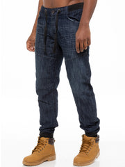 Mens Denim Cuffed Joggers Jeans | Enzo Designer Menswear