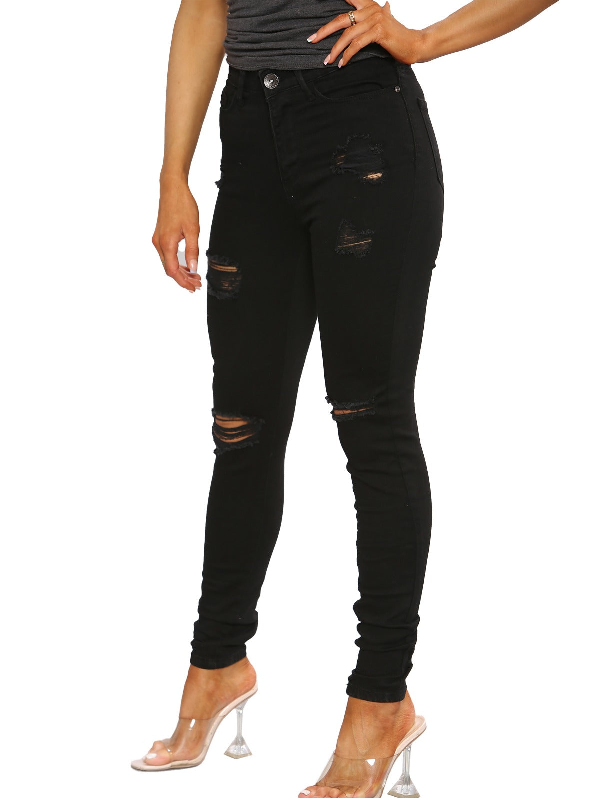 Enzo Designer | Womens Skinny Stretch Ripped Denim Jeans