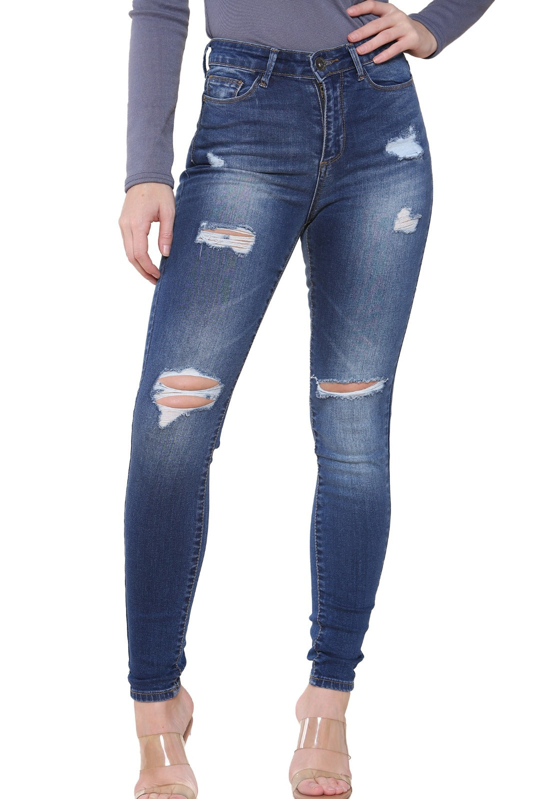 Enzo Designer | Womens Skinny Stretch Ripped Denim Jeans