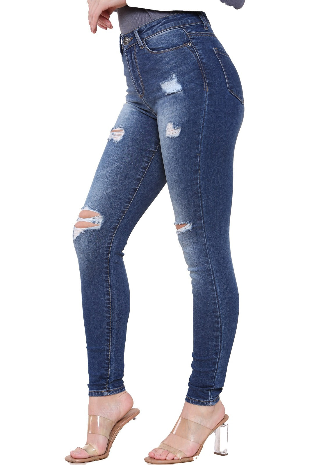 Enzo Designer | Womens Skinny Stretch Ripped Denim Jeans