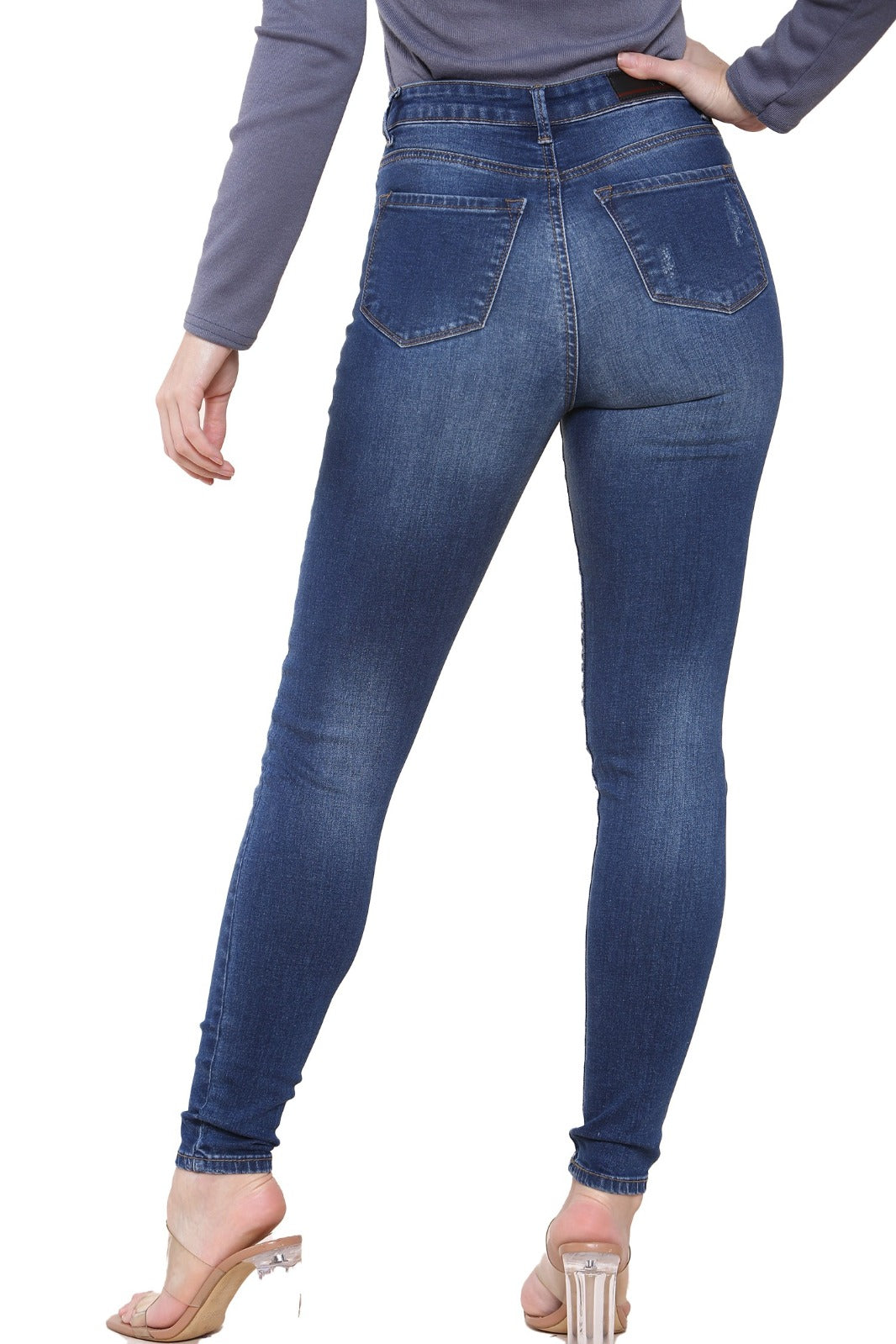 Enzo Designer | Womens Skinny Stretch Ripped Denim Jeans