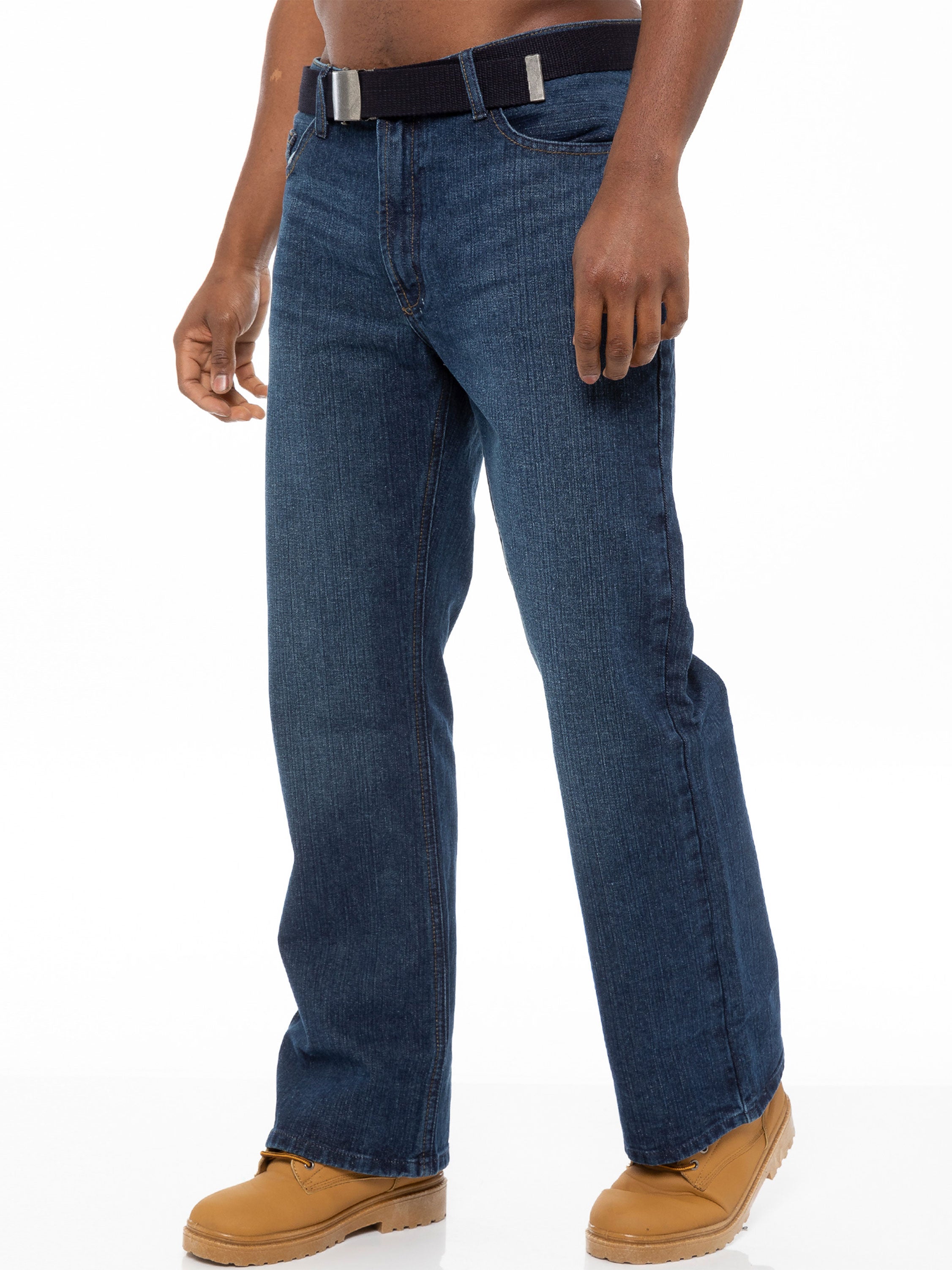 Men's FBM Boot Cut Denim Jeans with Branded Canvas Belt
