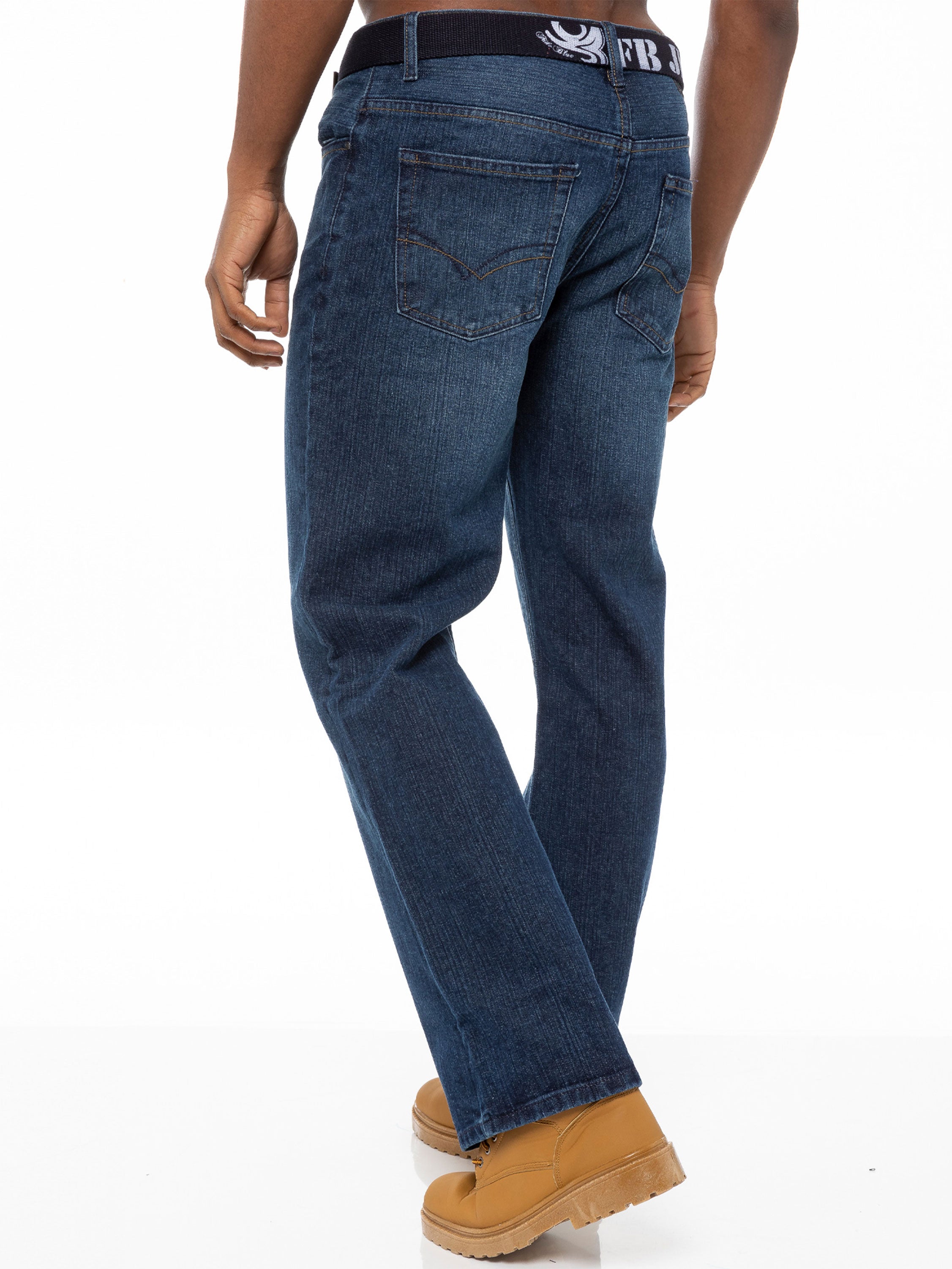 Men's FBM Boot Cut Denim Jeans with Branded Canvas Belt