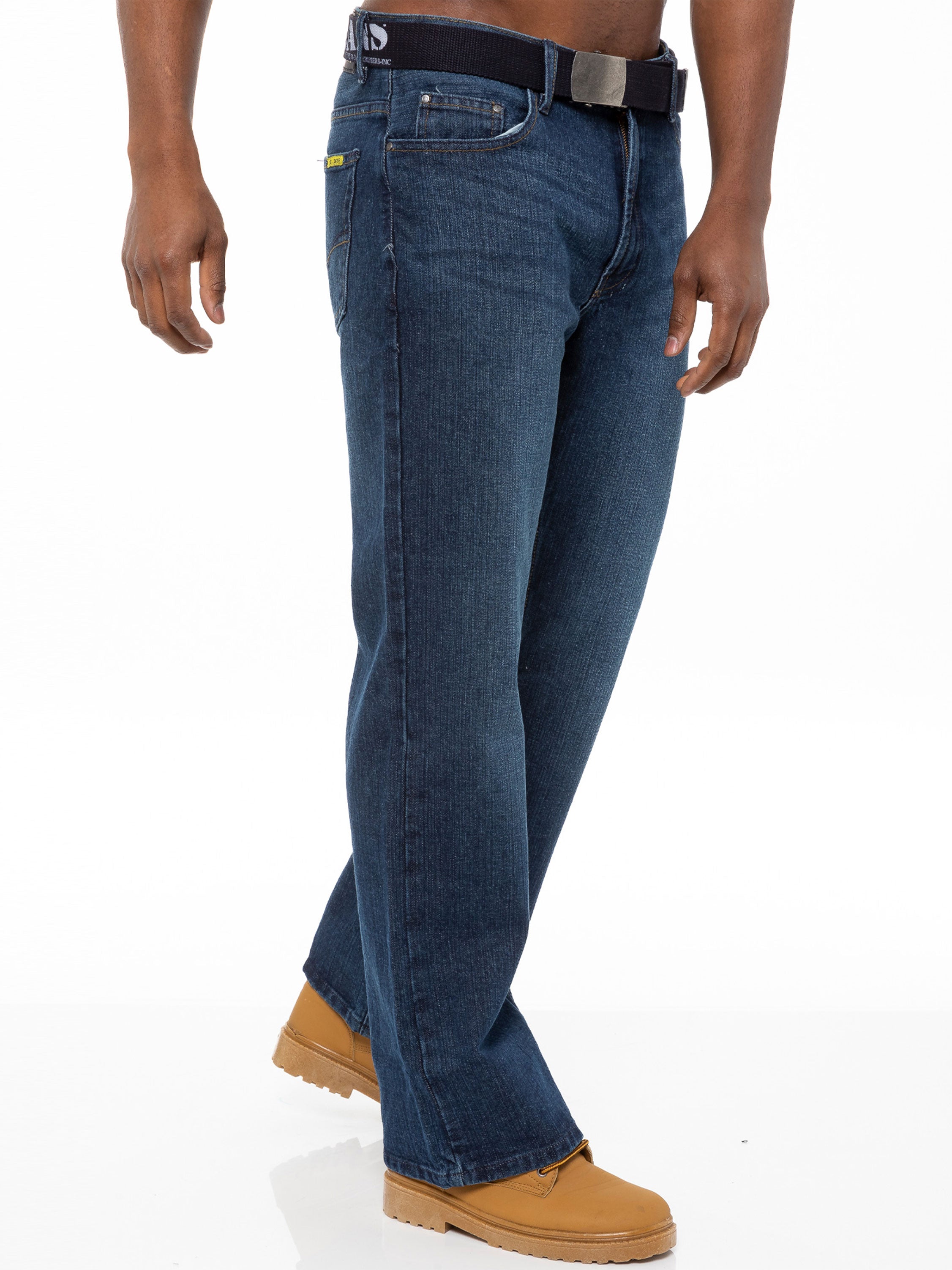 Men's FBM Boot Cut Denim Jeans with Branded Canvas Belt