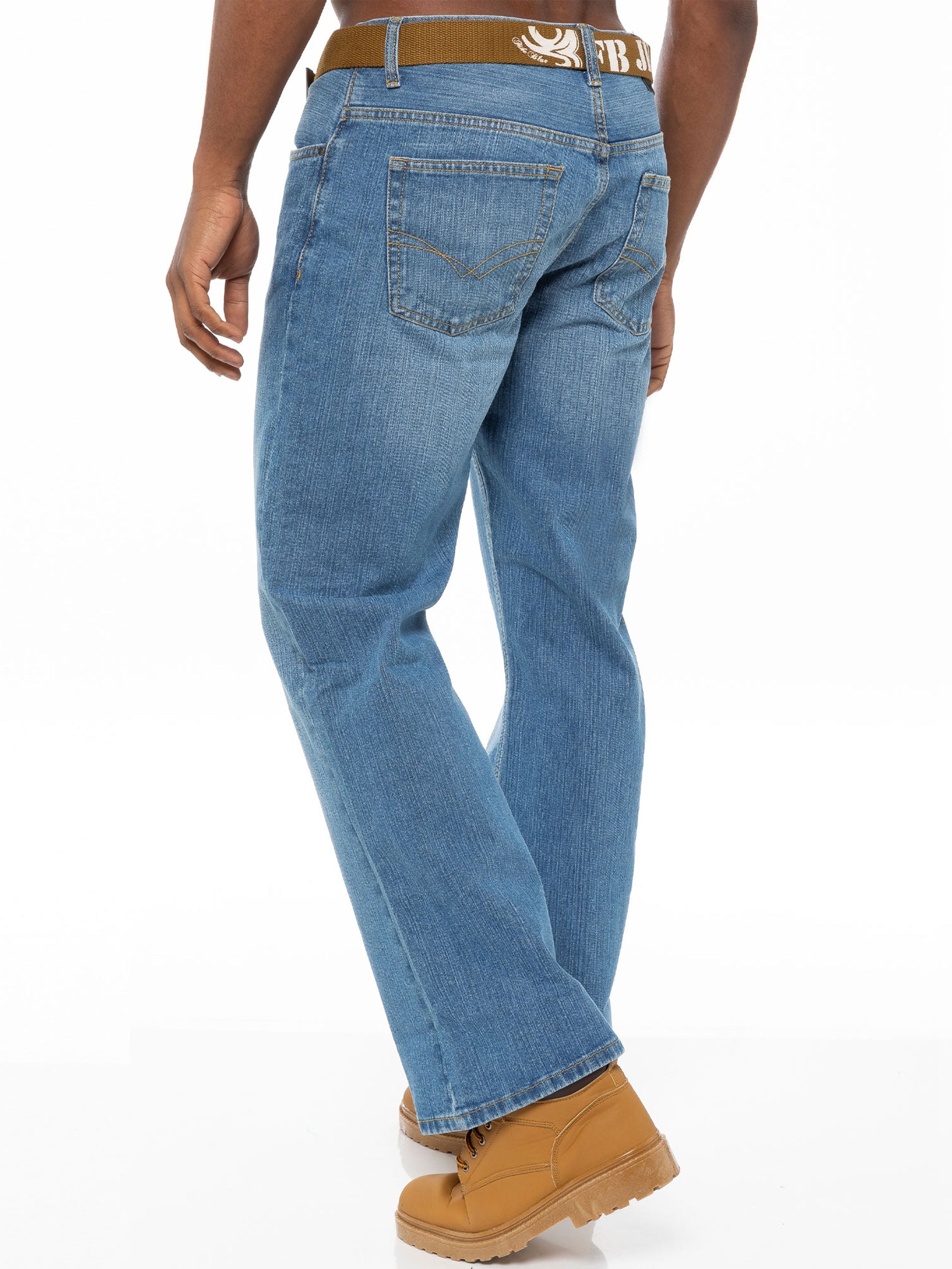 Men's FBM Boot Cut Denim Jeans with Branded Canvas Belt