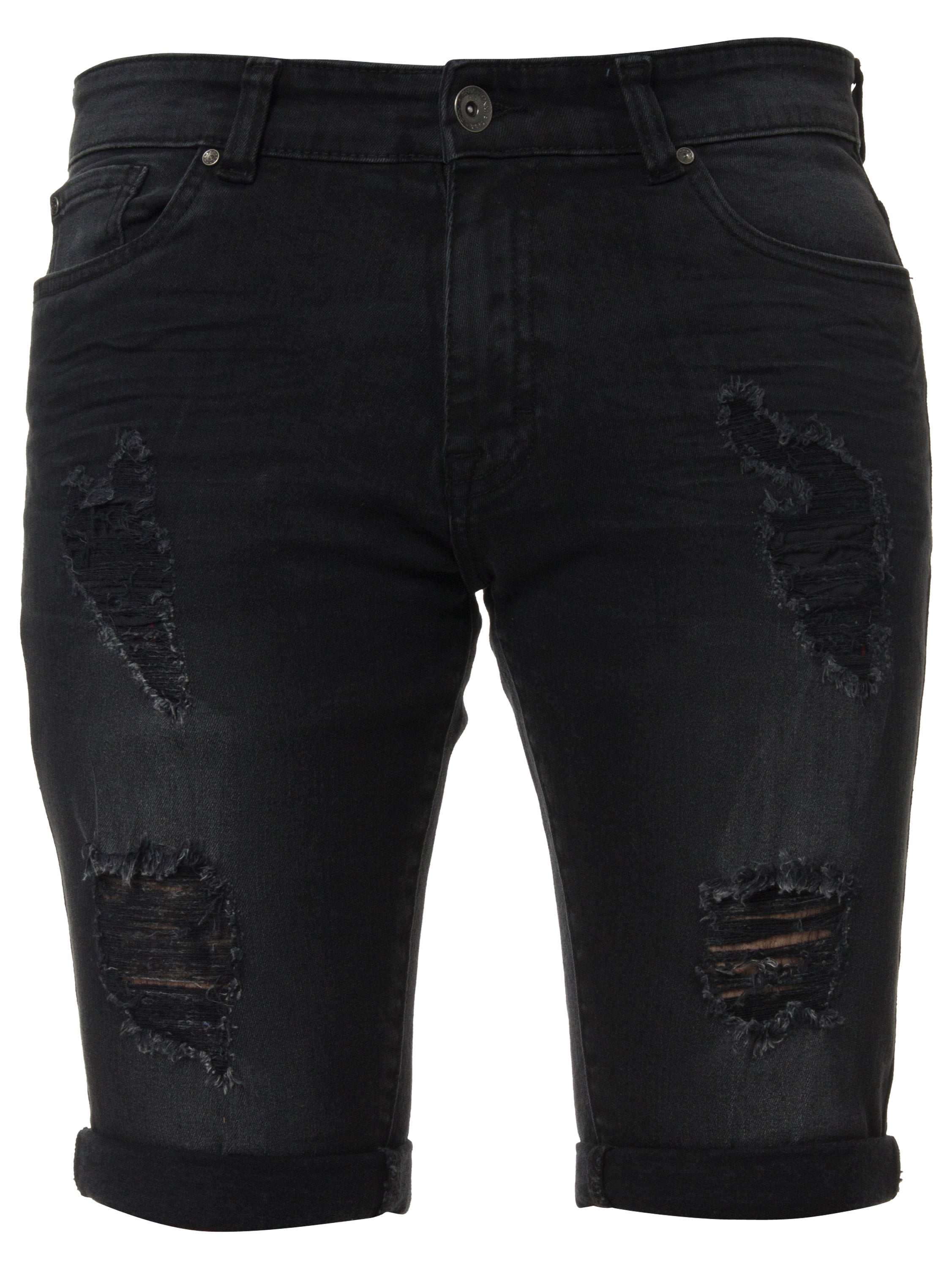 Mens Denim Skinny Fit Distressed Shorts | Enzo Designer Menswear