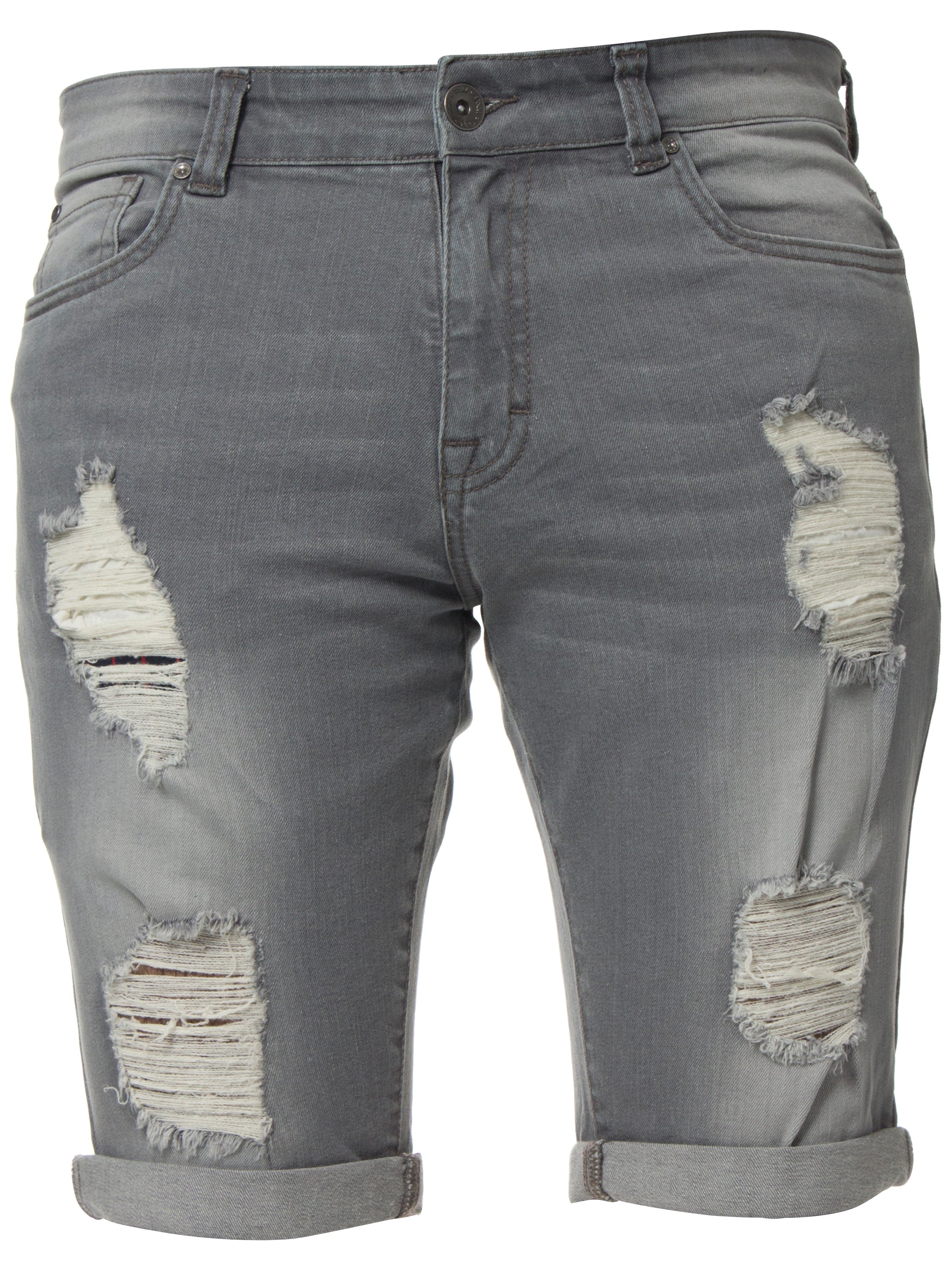 Mens Denim Skinny Fit Distressed Shorts | Enzo Designer Menswear