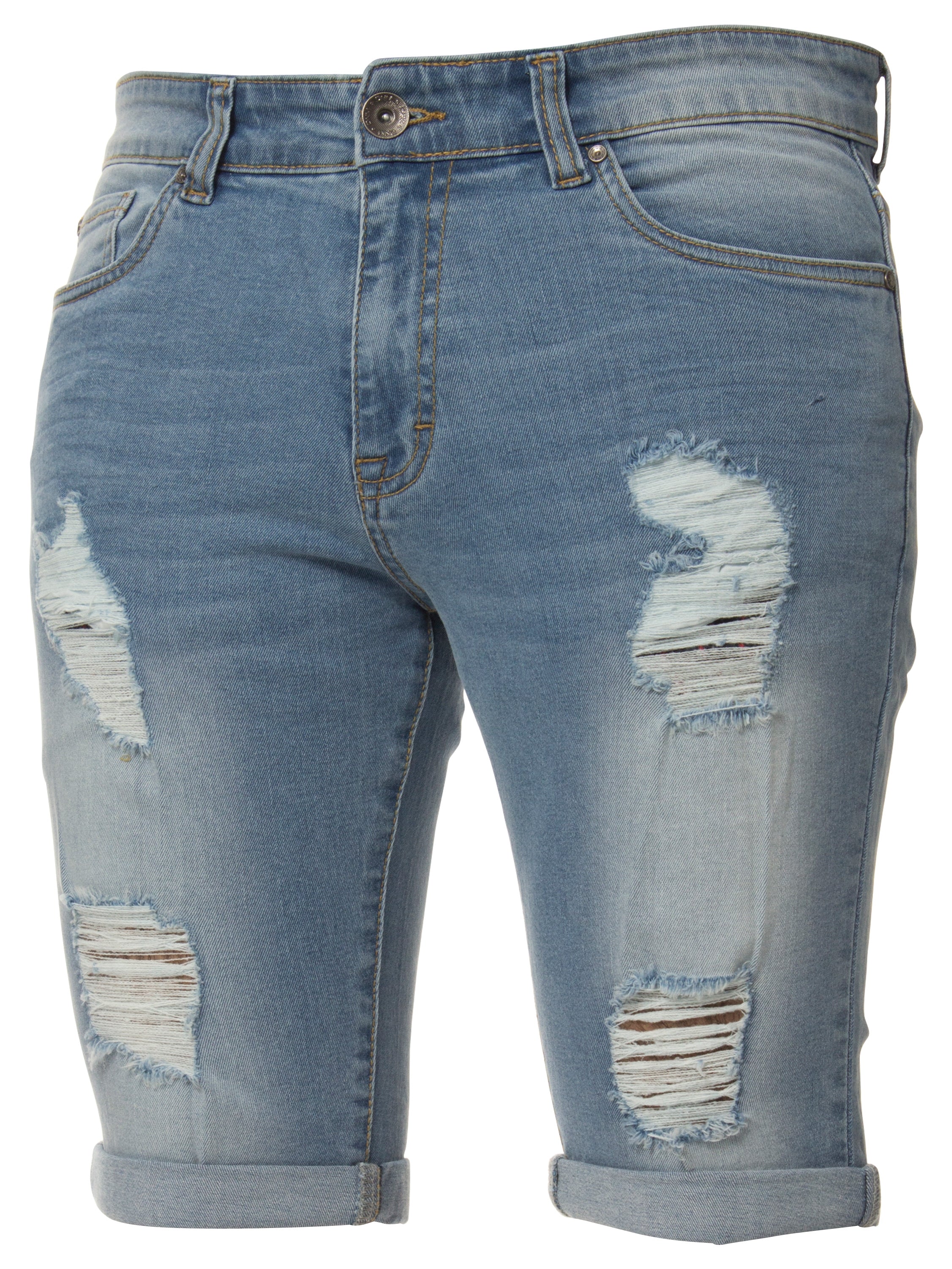 Mens Denim Skinny Fit Distressed Shorts | Enzo Designer Menswear