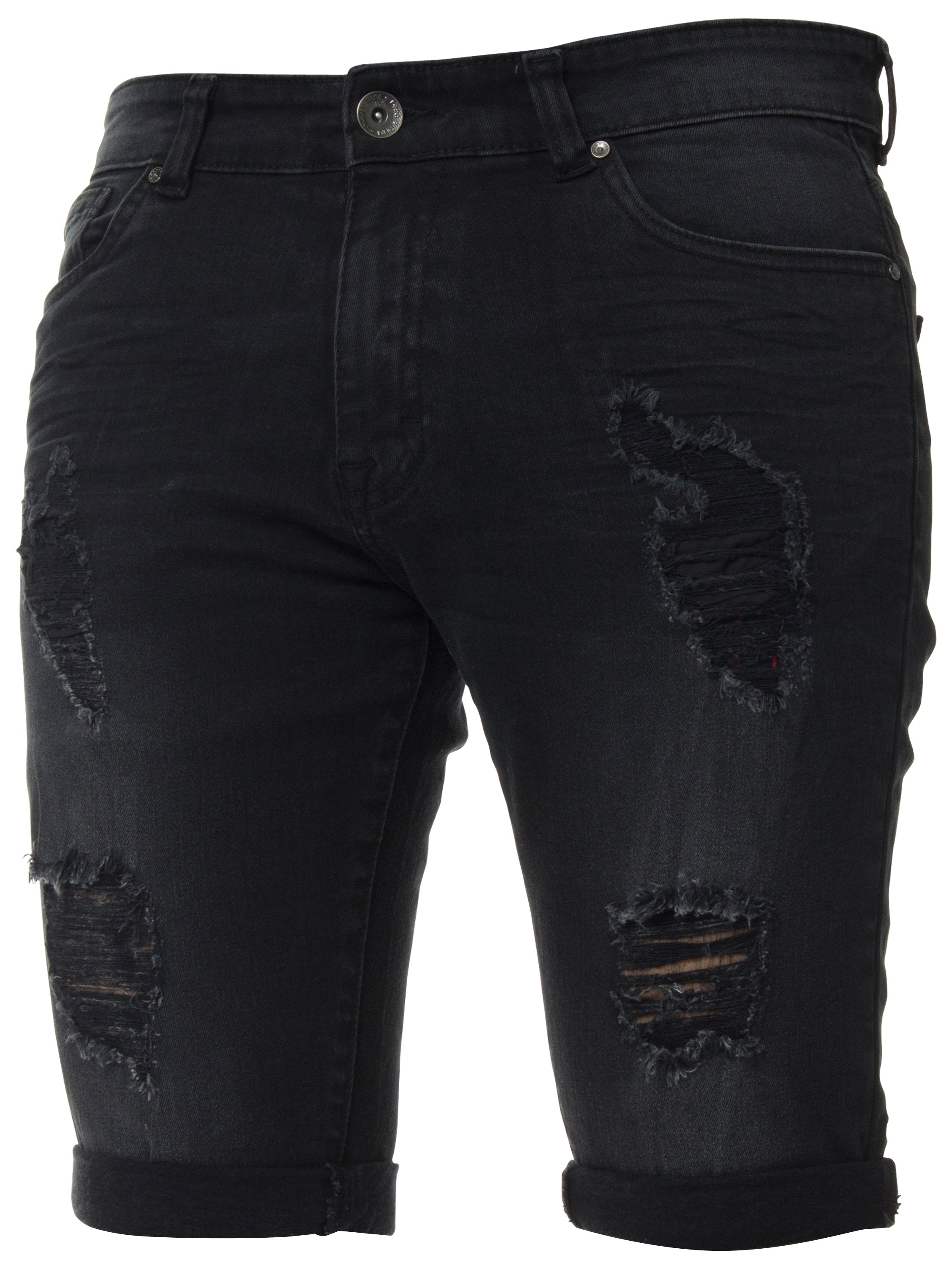 Mens Denim Skinny Fit Distressed Shorts | Enzo Designer Menswear