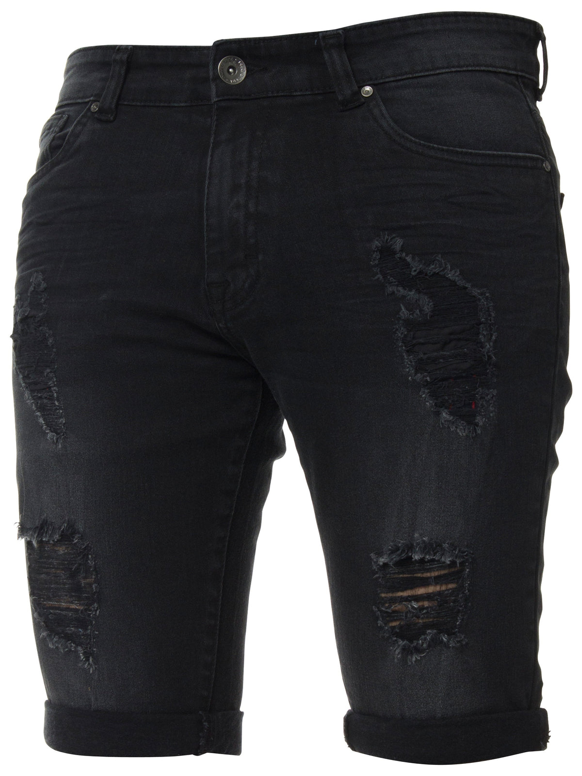 Mens Denim Skinny Fit Distressed Shorts | Enzo Designer Menswear