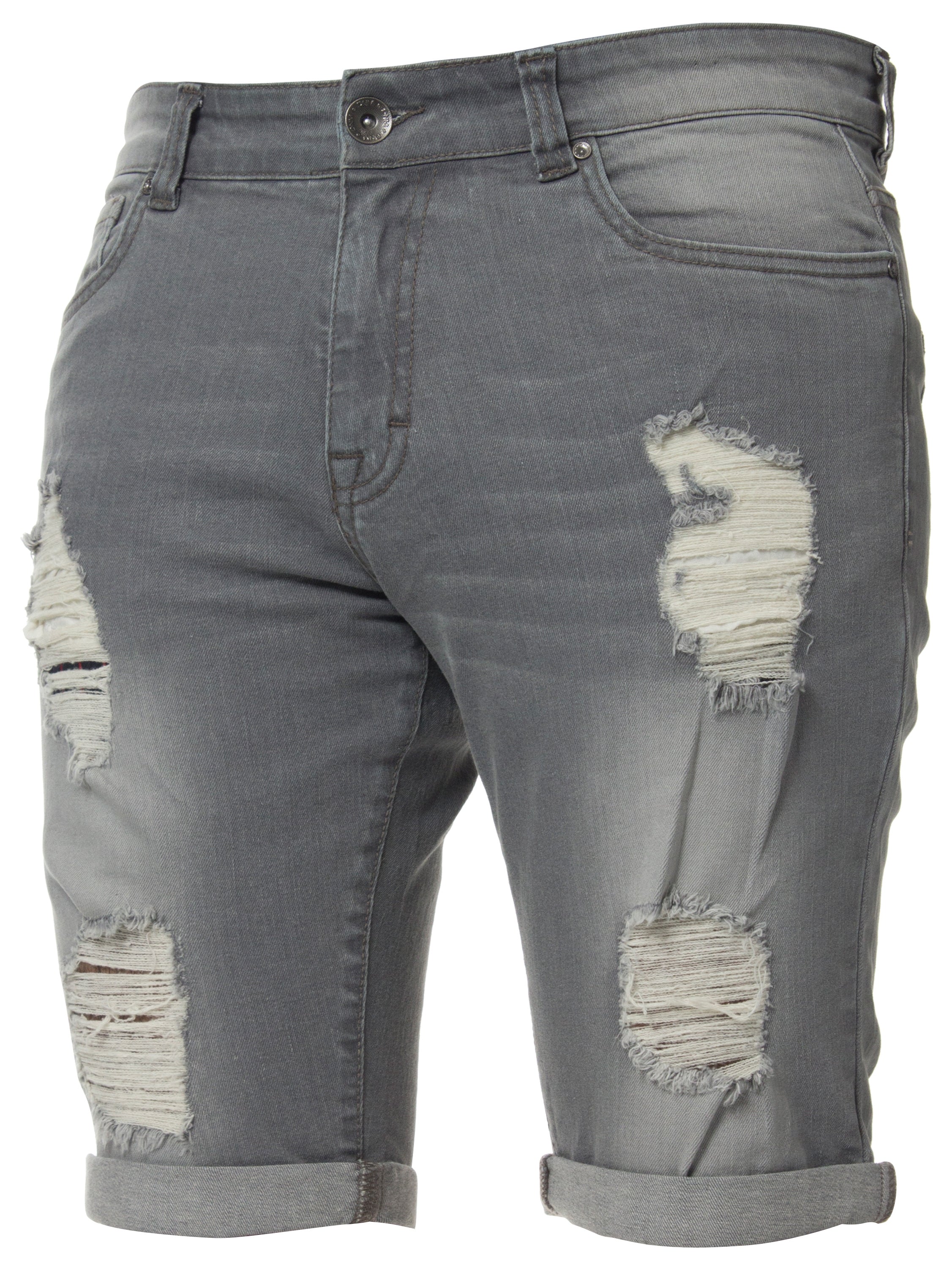 Mens Denim Skinny Fit Distressed Shorts | Enzo Designer Menswear